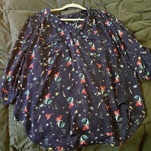 Torrid Navy Mermaid Print Blouse (Ariel -Disney Collection)